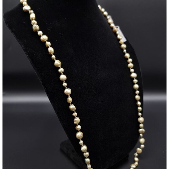 CGI Freshwater Pearl Long Necklace Gold Tone Elegant Jewelry - Picture 4 of 6